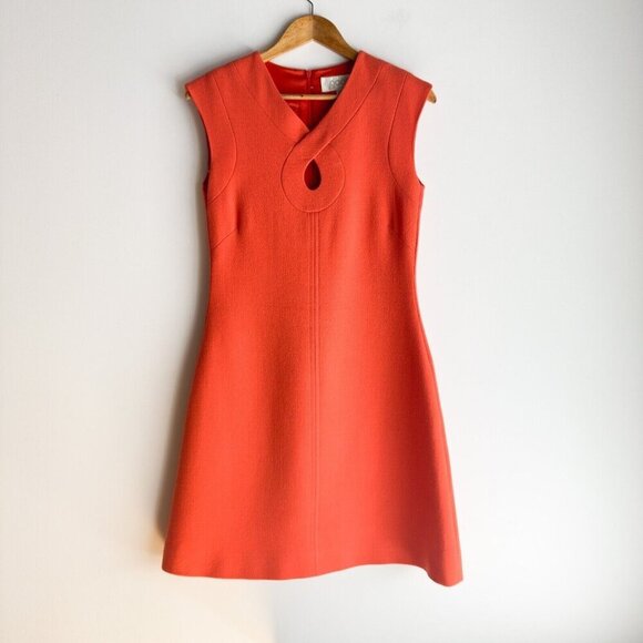 Goat Orange 60s Mod Style Keyhole Neck A line Mini Dress 8 - Picture 1 of 7